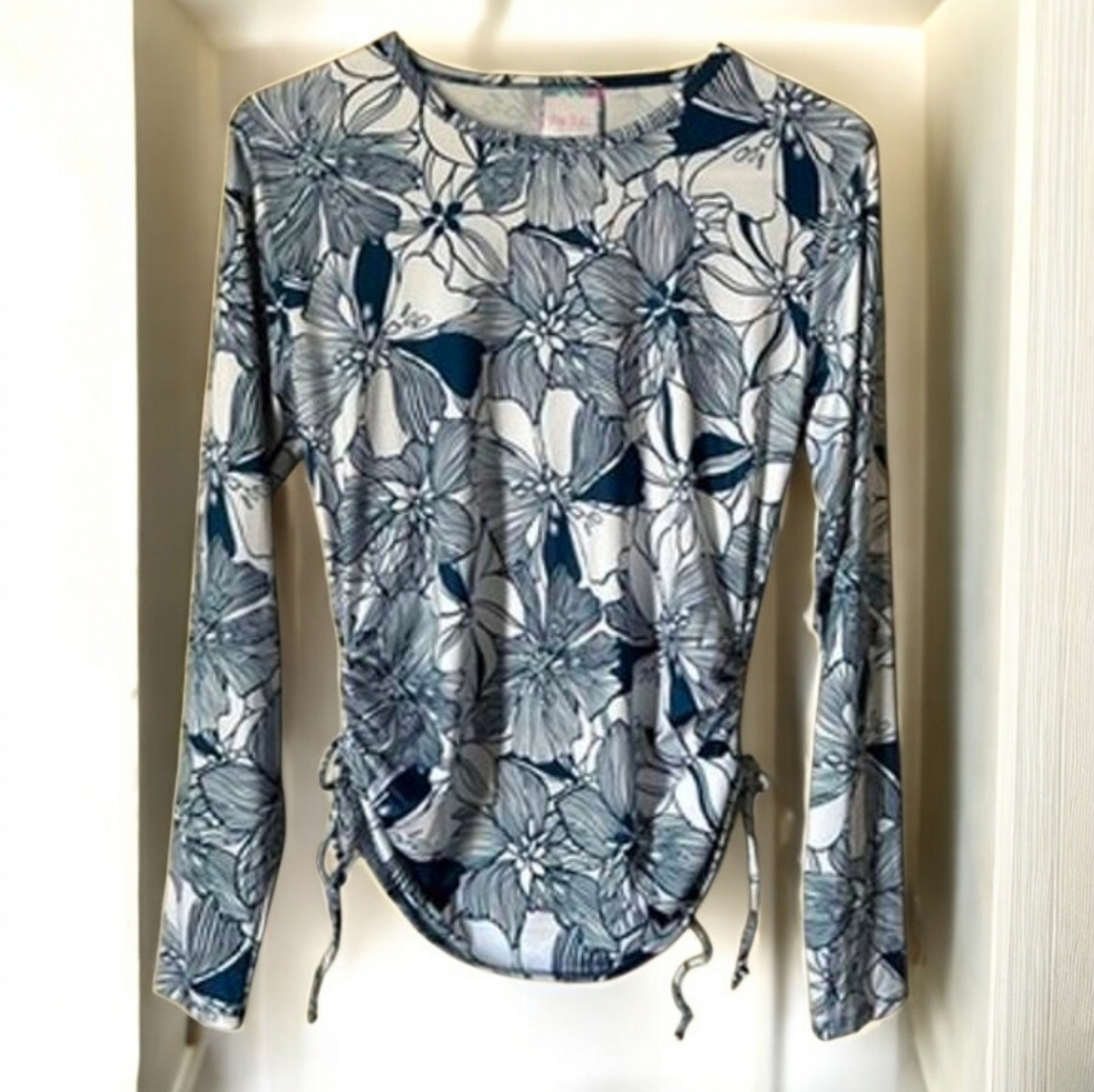 Stella Parker Blue White Floral Upf 30+ Long Sleeve Adjustable Side Coverage